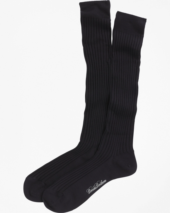 Brooks Brothers Merino Wool & Nylon Ribbed Over-the-Calf Socks, Navy (3 Colors)
