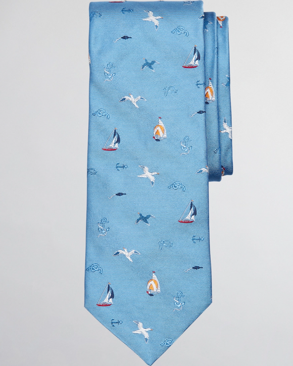 Brooks Brothers Sailing Motif Tie, Light Blue (6 Colors Available)