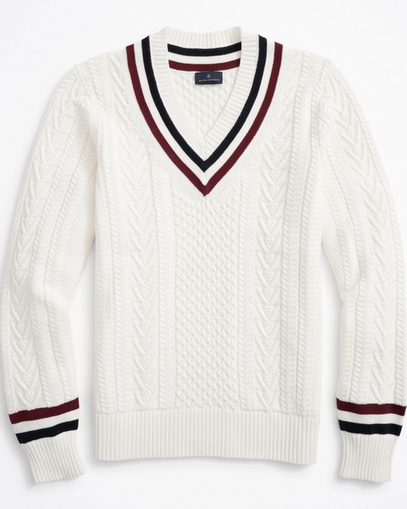 Brooks Brothers Supima® Cotton Tennis Sweater, White/Navy/Burgundy