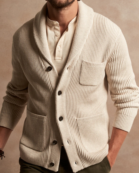 Banana Republic Supima® Cotton Shawl-Collar Cardigan, Heather Oatmeal