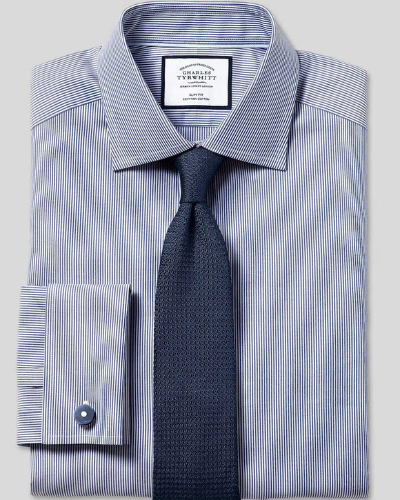 Charles Tyrwhitt Semi-Spread Collar Dress Shirt, Royal Blue Bengal Stripe