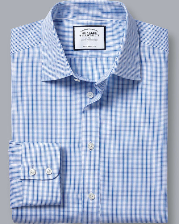 Charles Tyrwhitt Semi-Spread Collar Dress Shirt, Sky & Blue Gingham