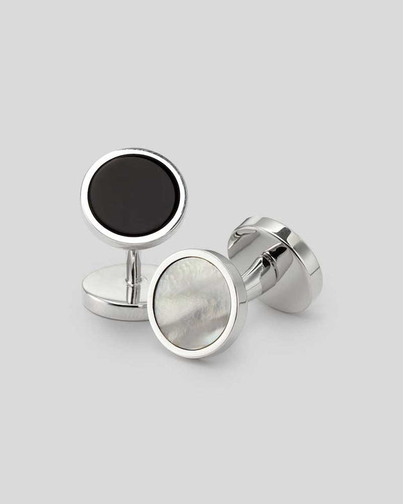 Charles Tyrwhitt TWO-Sided Mother of Pearl and Onyx Evening Cufflinks, Silver