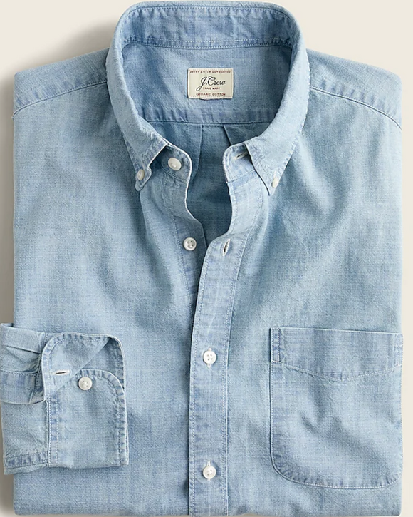 J. Crew Organic Cotton Chambray Shirt in Five-Year Wash (Faded Light Blue)