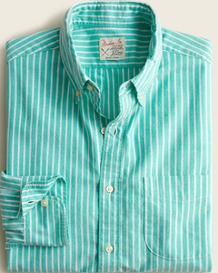 J. Crew Slim Broken-In Organic Cotton Oxford Shirt, Green & White