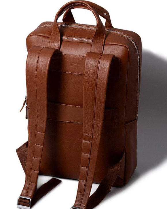 Harber London City Backpack, Vegetable-Tanned Leather, Deep Brown (3 Colors)