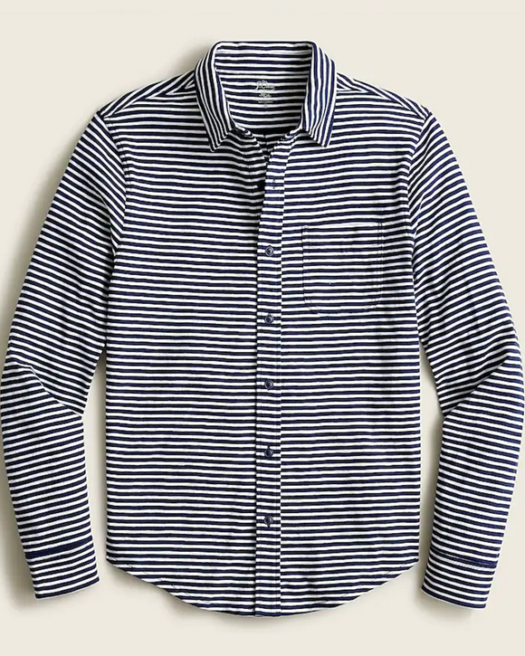J. Crew Garment-Dyed Harbor Shirt, Navy Stripe
