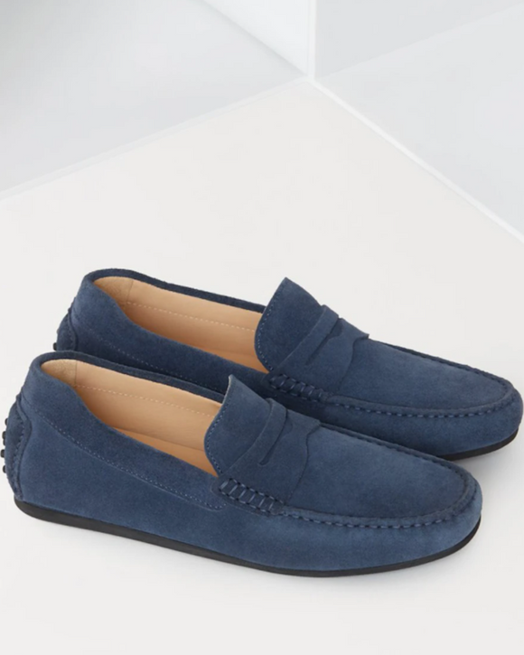 Jack Erwin Decker Suede Driving Loafer, Blue Steel (8 Colors Available)
