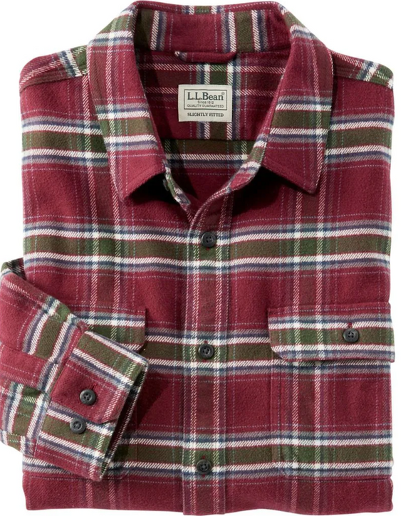 L.L. Bean Organic Cotton Flannel Shirt, Deep Port (Red) (4 Patterns)