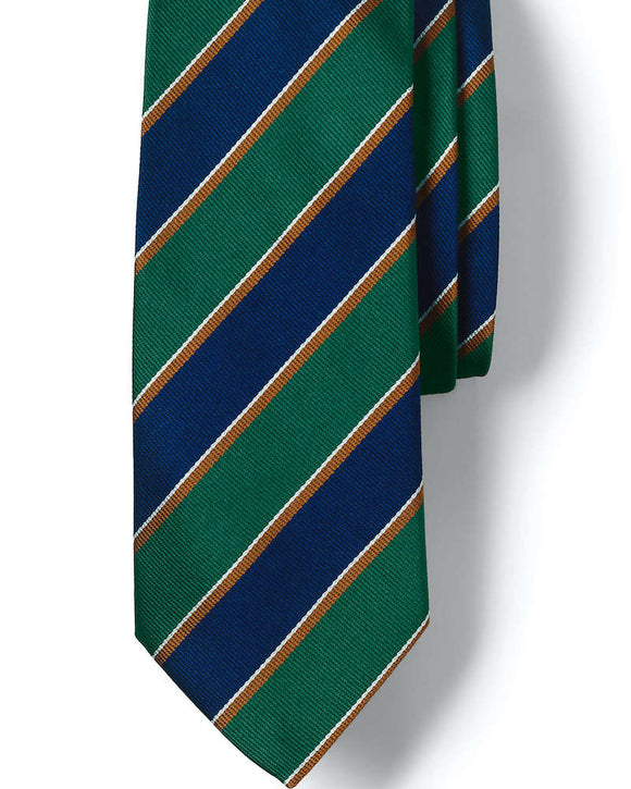 Lands' End Regimental Stripe Tie, Oxford Cambridge Old Herrovial (Green, Navy, Orange)
