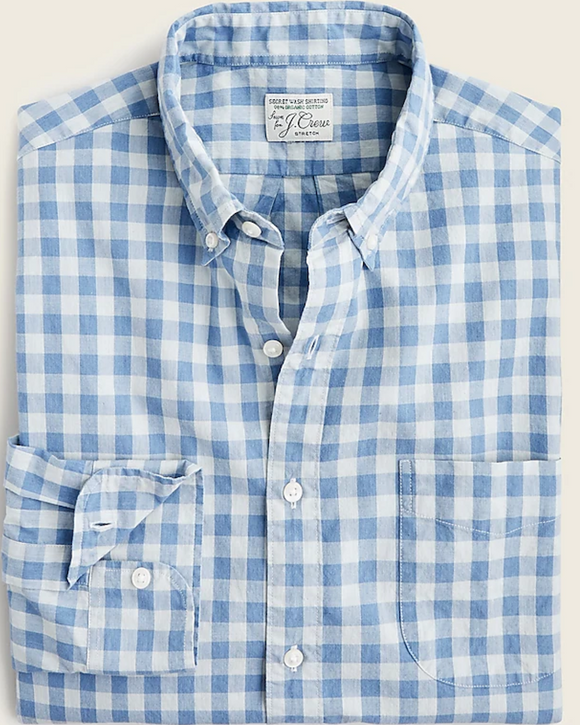 J. Crew Slim Stretch Secret Wash Organic Cotton Poplin Shirt, Blue Gingham (7 Colors)