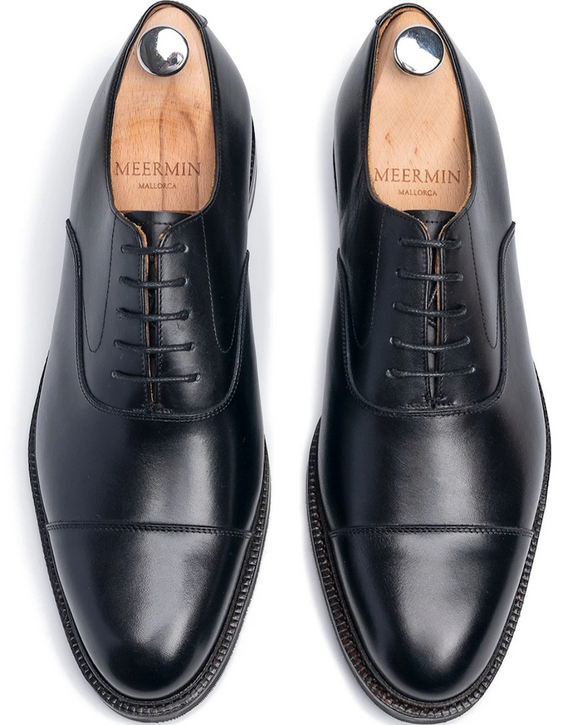 Meermin 116660 Cap-Toe Oxford, Black Calfskin