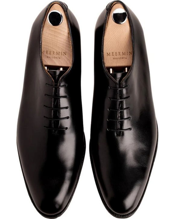 Meermin 101240 Wholecut Dress Shoes, Black Calfskin