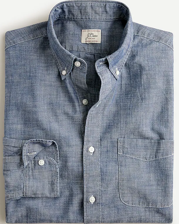 J. Crew Slim Organic Cotton Chambray Shirt in One-Year Wash (Faded Navy Blue)