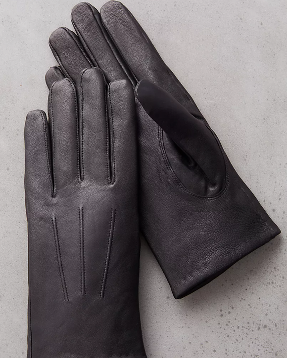 Overland Linden Cashmere-Lined Lambskin Leather Gloves, Black