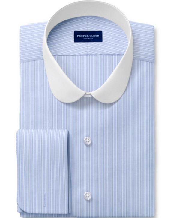Proper Cloth Custom-Made Vintage Club Contrast Collar Dress Shirt, Light Blue Multistripe
