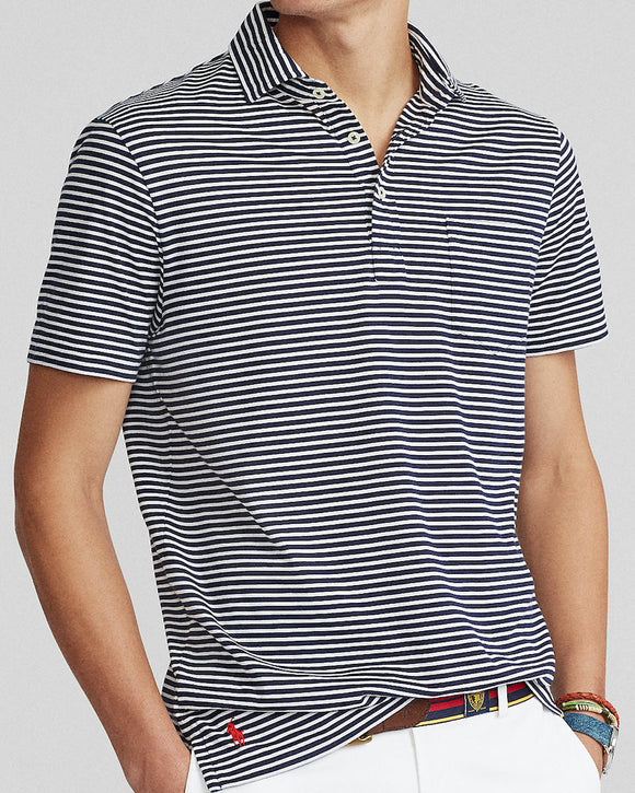 Polo Ralph Lauren Slim Striped Jersey Polo Shirt, French Navy / White (2 Colors)
