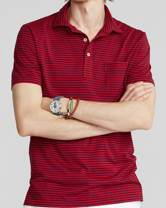 Polo Ralph Lauren Slim Striped Jersey Polo Shirt, Red / French Navy (2 Colors)