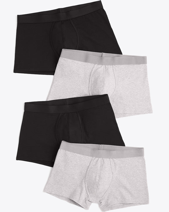Pact Organic Trunks 4-Pack, Black & Heather Grey (2 Options)