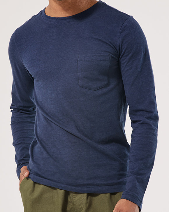 Pact Organic Cotton Slub Long Sleeve Pocket Tee, Maritime Navy (3 Colors)