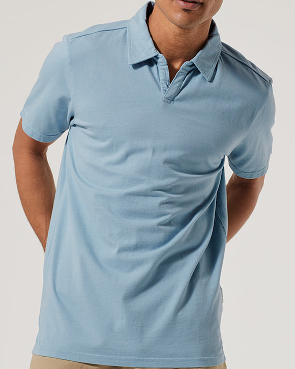 Pact Organic Vintage Notch Neck Polo, Blue Fog