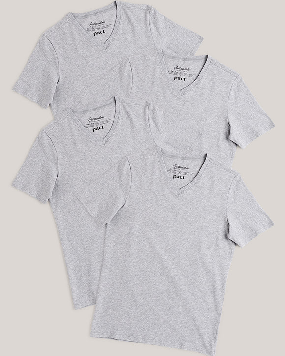 Pact Organic Cotton V-Neck Undershirts, 4-Pack, Gray