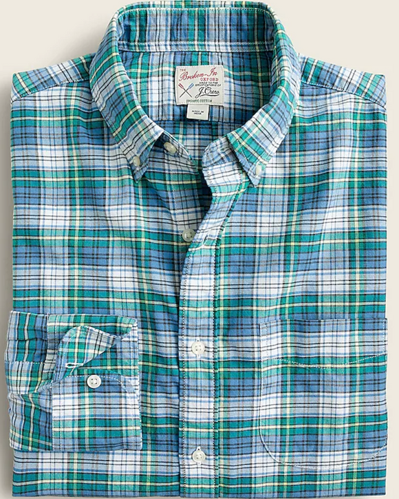 J. Crew Slim Broken-In Organic Cotton Oxford Shirt, Nicky Blue White (Blue & Green)