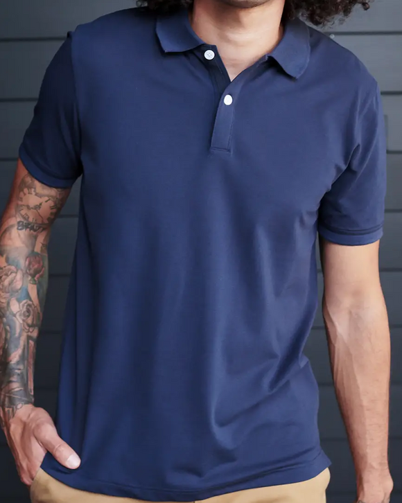 Quince Organic Stretch Luxe Pique Polo, Navy (3 Colors)