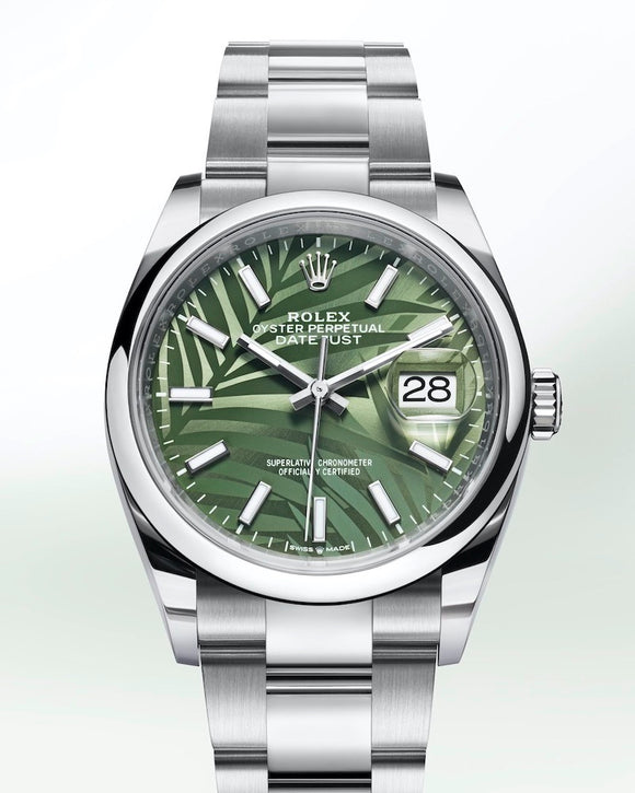 Rolex Oyster Perpetual Datejust 36 with Palm Motif Dial, Olive Green (36mm)