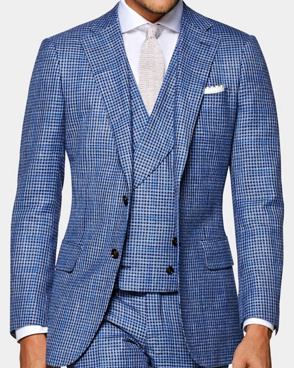 Suitsupply Mid Blue Check Lazio Suit, Fair Wear & Carbon Neutral, Blue