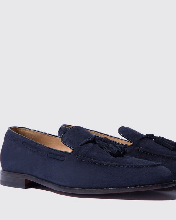 Scarosso Duccio Abisso Suede Tassel Loafers, Dark Blue