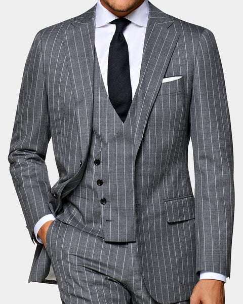 Medium Grey Wide Stripe Short Suit - Nasir Suits
