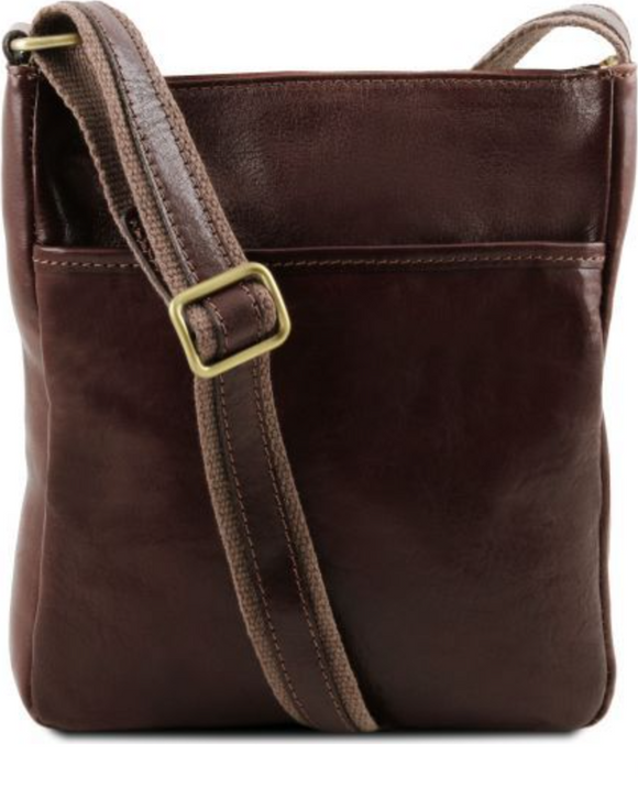 Tuscany Leather Jason Vegetable-Tanned Leather Crossbody Bag, Dark Brown (5 Colors) (8.6