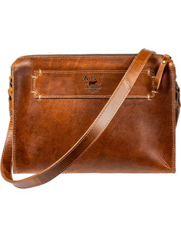 Will Leather Goods Simple Vegetable-Tanned Leather Crossbody Bag, Tan (3 Colors) (10.5” x 9.0”)