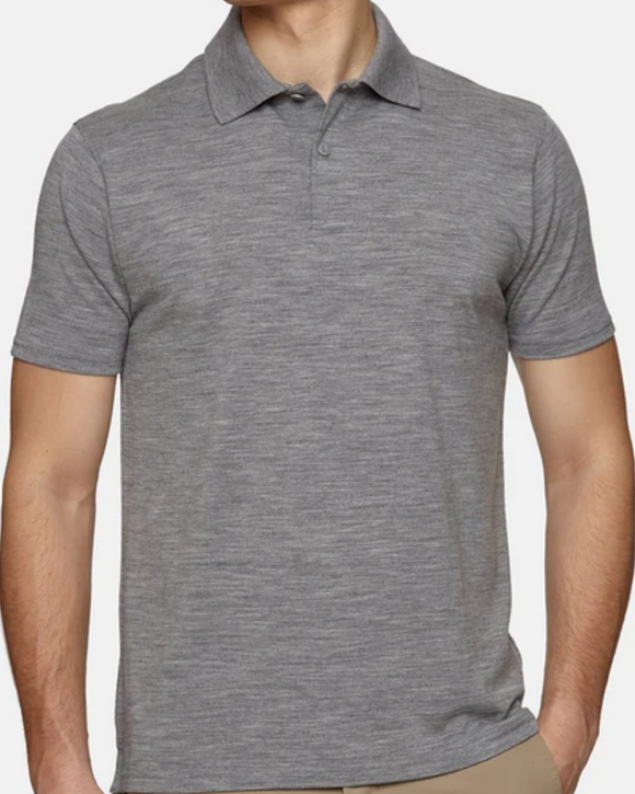 Wool&Prince Merino Wool Polo Shirt, Heather Gray