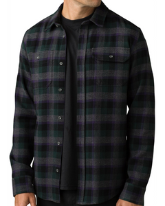 prAna Hatcher Organic Cotton Flannel Shirt, Batik (Navy, Green, Purple)