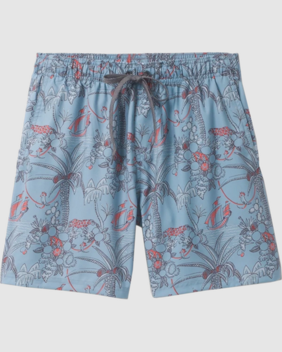 prAna 100% Recycled Polyester Bowie E-Waist Shorts, Lune Blue Tropicana